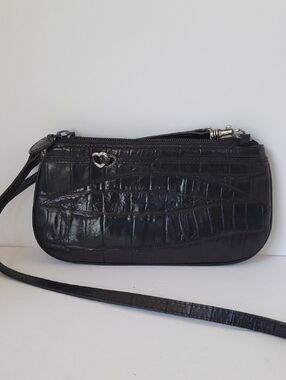 Brighton Black Croc-Embossed Crossbody Bag with Heart Accent